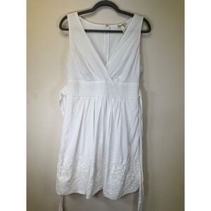 Corey P White Cotton Eyelet Smocked Empire Waist V-Neck Sun Dress Size 12